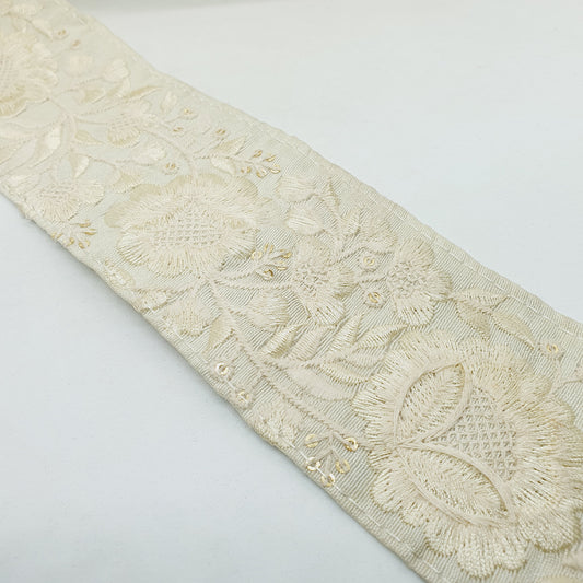 1m 7.5cm cream flower indian embroidered saree border ribbon