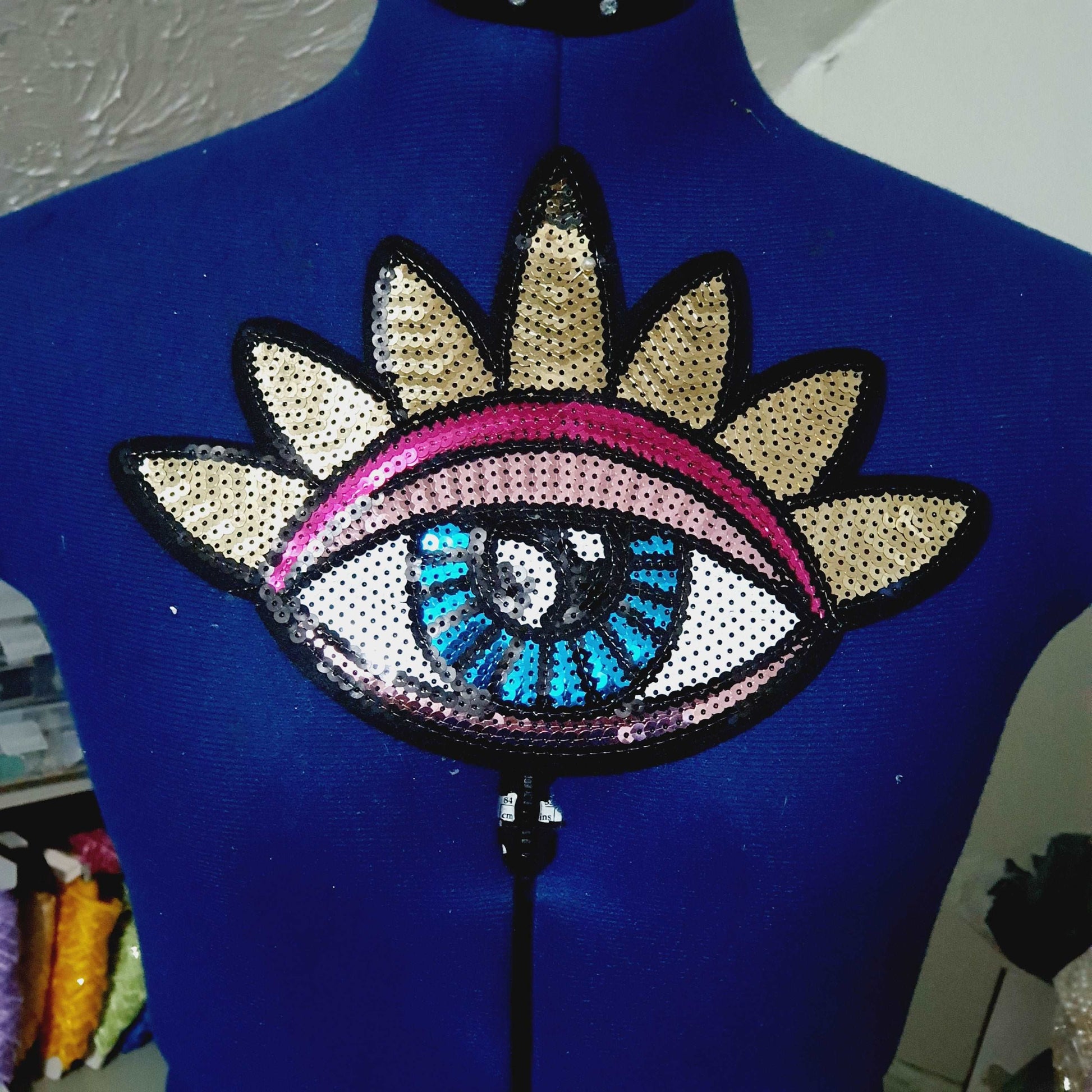 1x Turkish evil eye/ nazar sequin patch applique iron on/ Hot-Fix