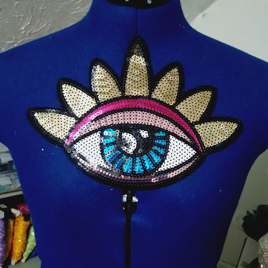 1x Turkish evil eye/ nazar sequin patch applique iron on/ Hot-Fix