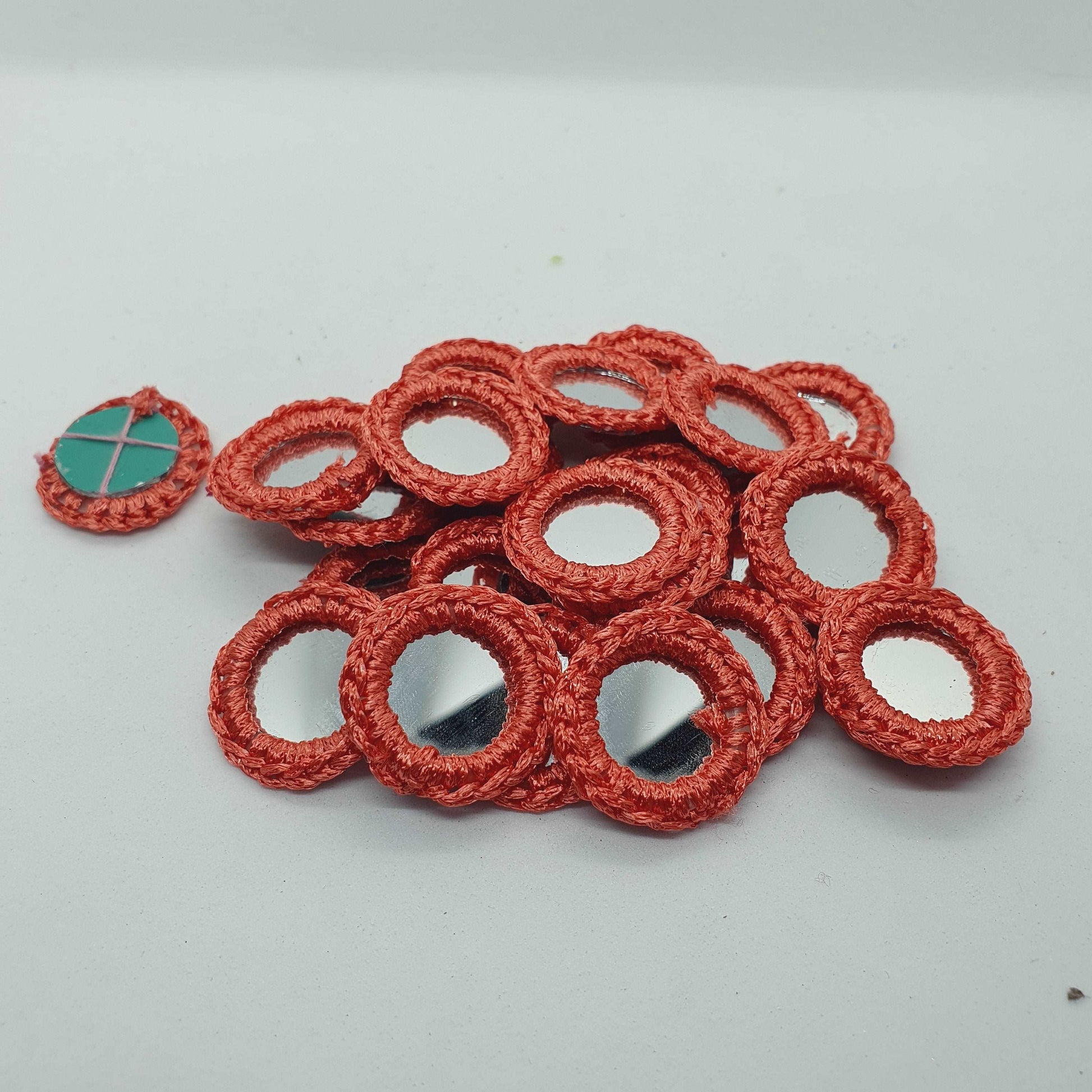 4x ~2.5cm shisha mirror applique salmon coral