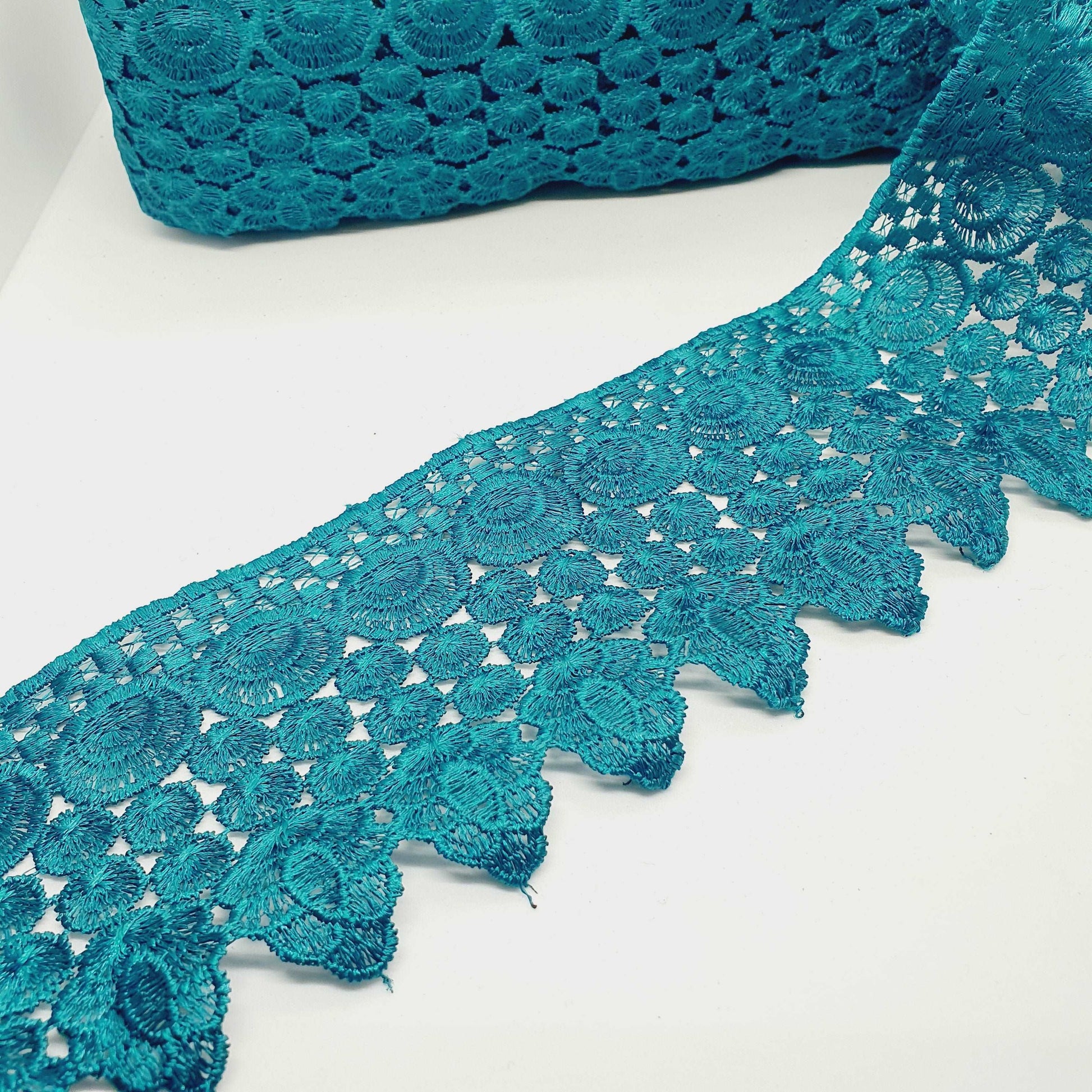 1m 9cm teal guipure venise embroidered lace trim