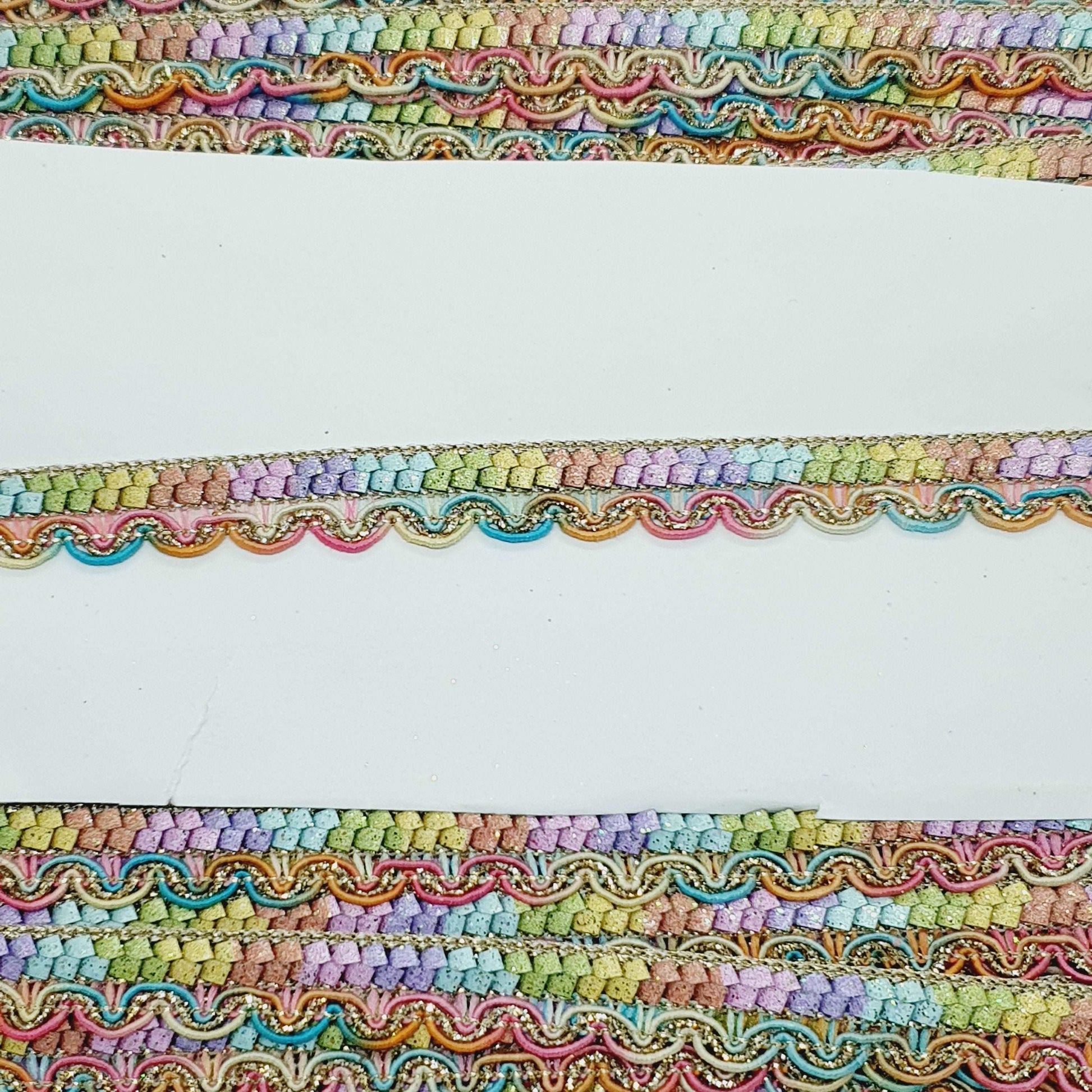 12mm multicolour rainbow glitter gold Braid trimming ribbon embellishment