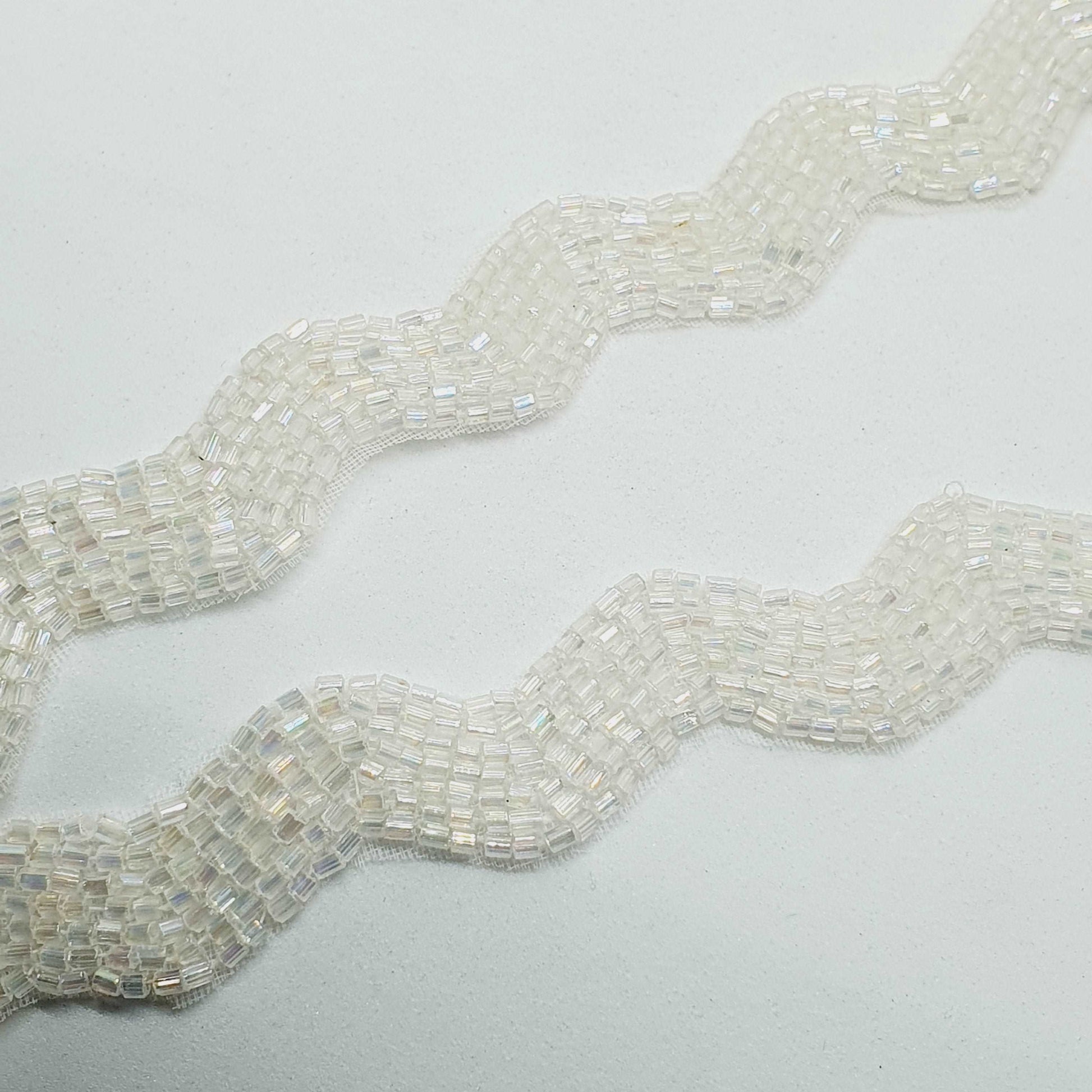 1m white AB seed bead braid wave ribbon trimming