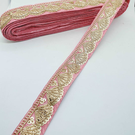 1m candy pink sequin embroidered taffeta Indian ribbon 30mm