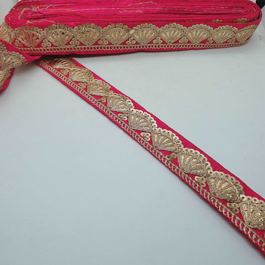 1m cerise pink sequin embroidered taffeta Indian ribbon 30mm