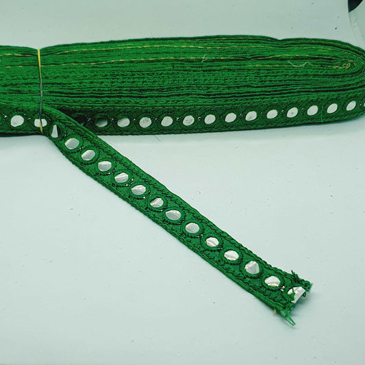 1m green sequin shisha mirror embroidered Indian ribbon 20mm