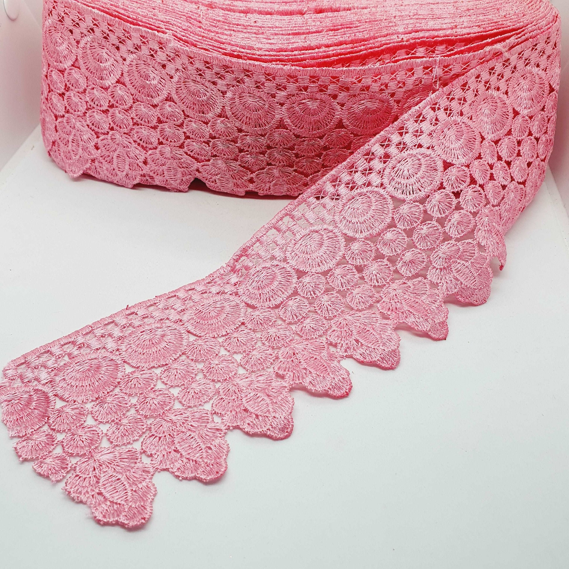 1m 9cm candy pink guipure venise embroidered lace trim