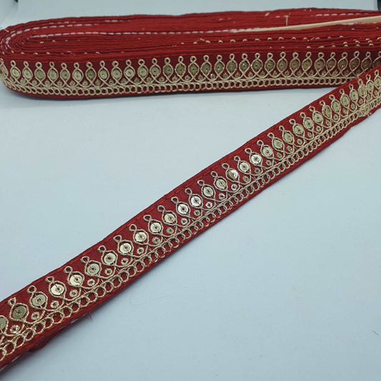 1m wine sequin embroidered taffeta Indian ribbon 25mm