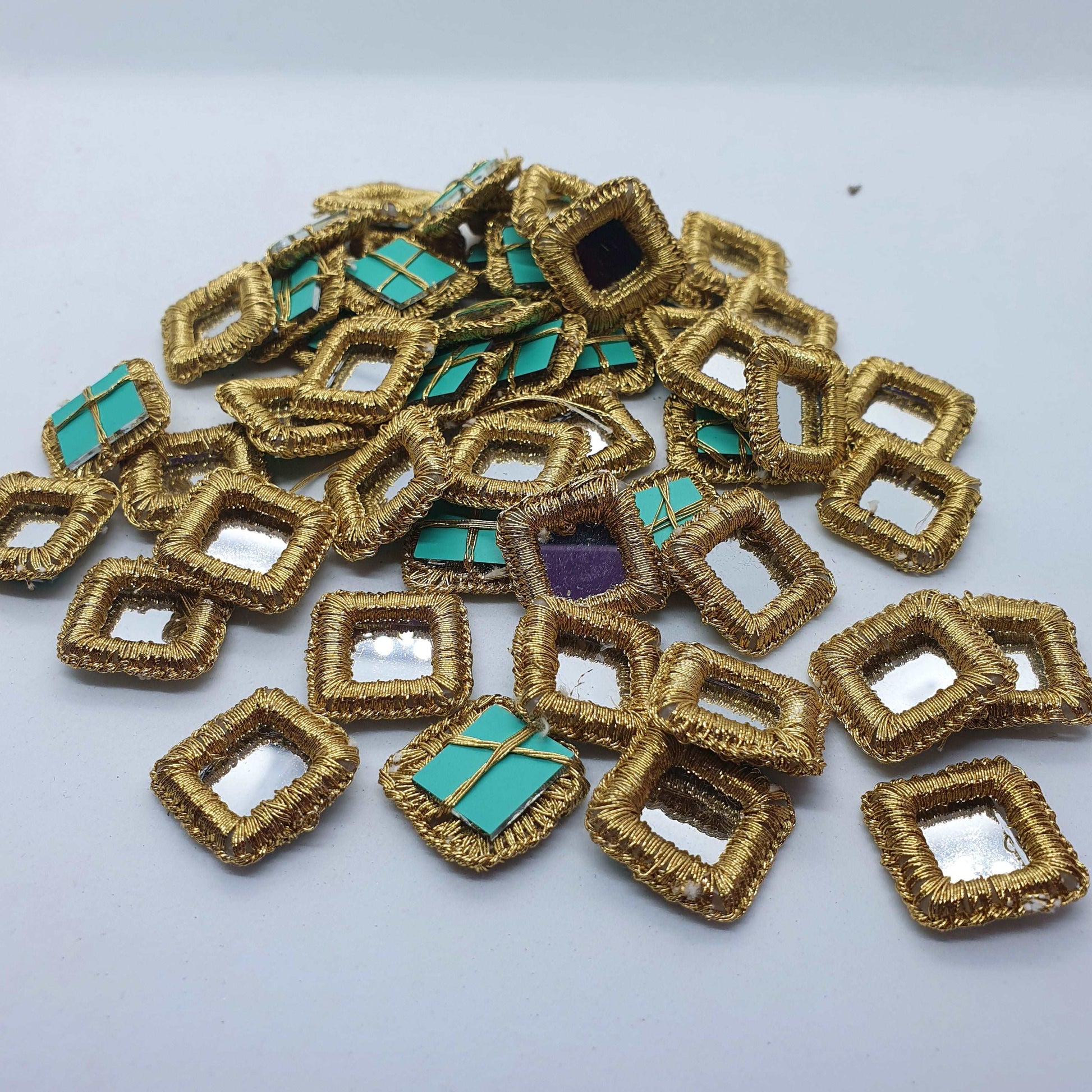 4x ~18mm shisha mirror applique gold square