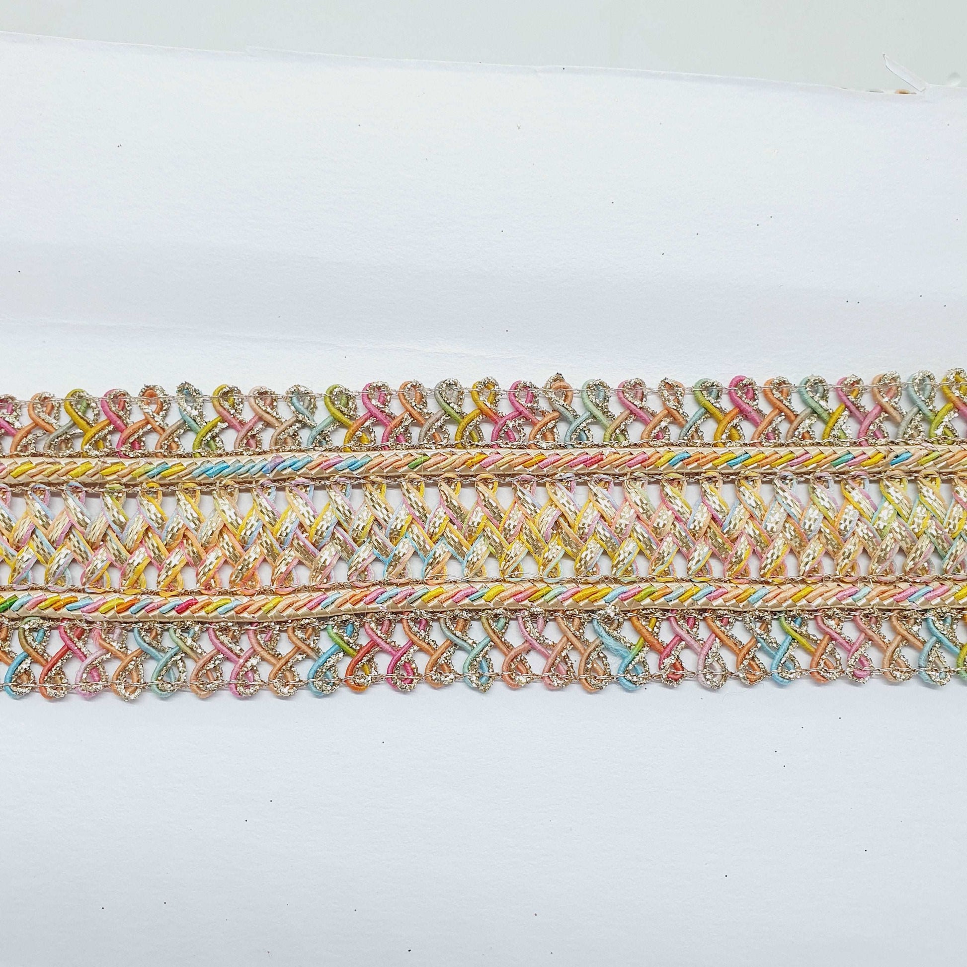 4.5cm multicolour gold looped edge Braid trimming ribbon embellishment