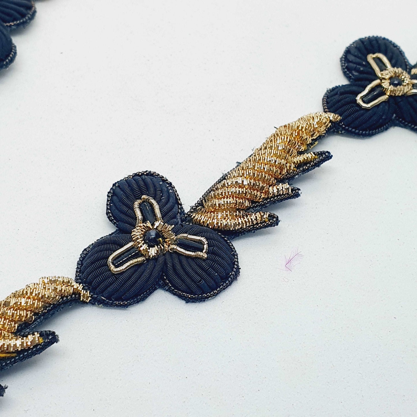 1m black & gold embroidery and bead braid applique trimming