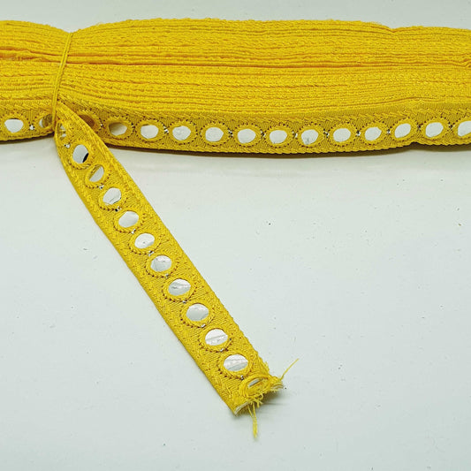 1m yellow sequin shisha mirror embroidered Indian ribbon 20mm