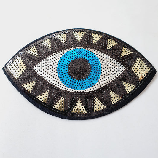 1x Turkish evil eye summer ethnic sequin applique HOT-FIX 20cm