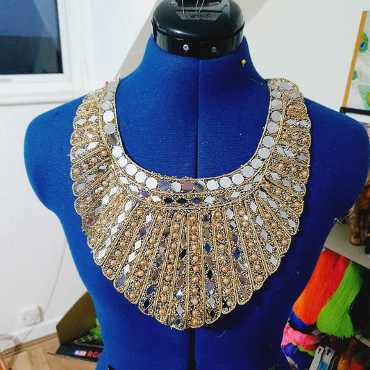 1x gold crystal hot fix applique collar/ neckline with mirror