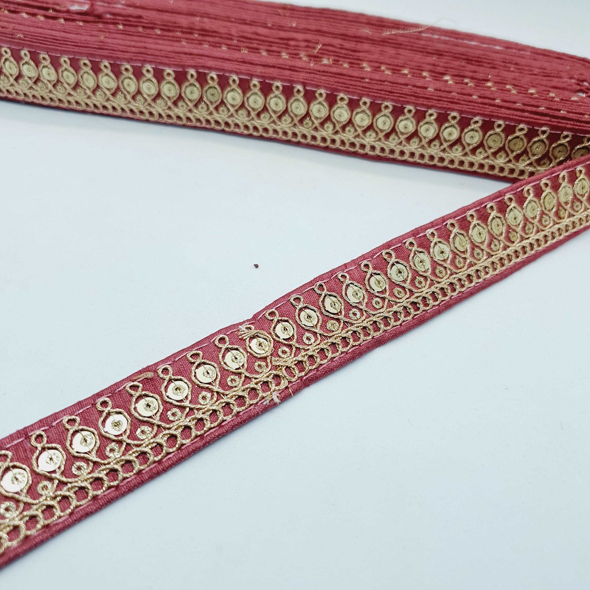 1m dusty pink sequin embroidered taffeta Indian ribbon 25mm