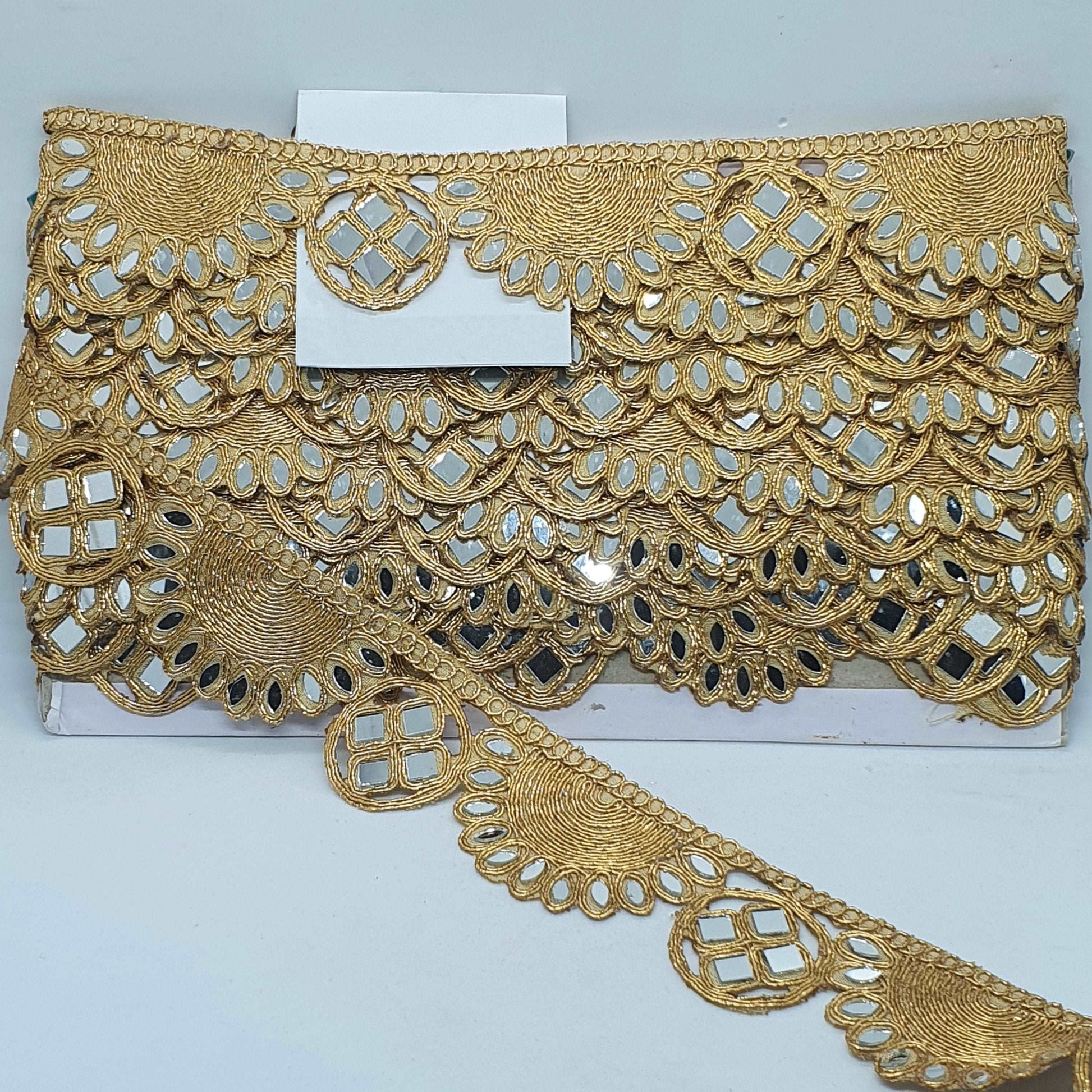 1m 4cm Metallic gold lace applique mirror ribbon