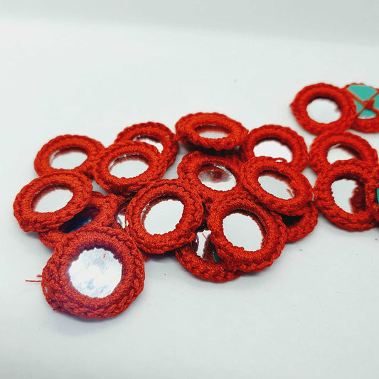 4x ~2.5cm shisha mirror applique red