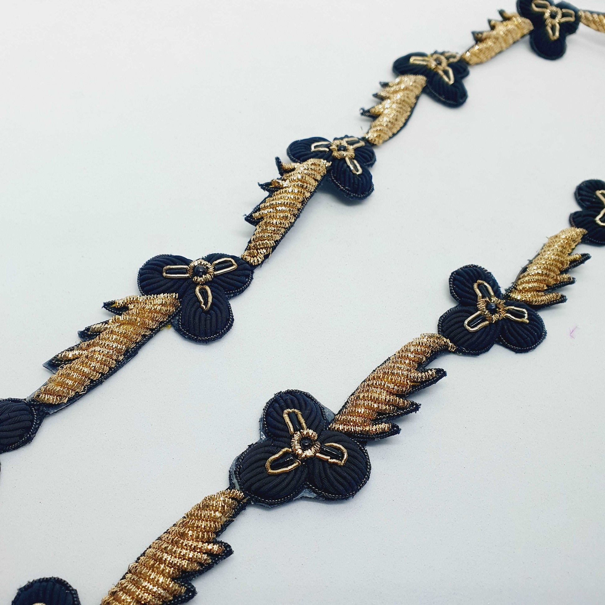 1m black & gold embroidery and bead braid applique trimming