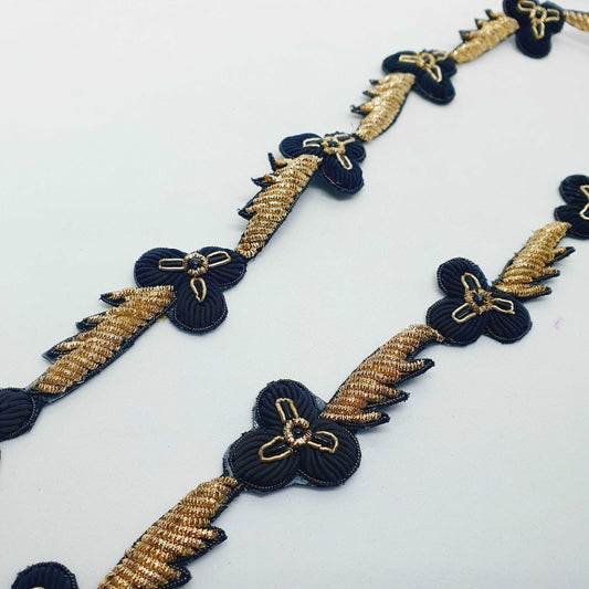 1m black & gold embroidery and bead braid applique trimming