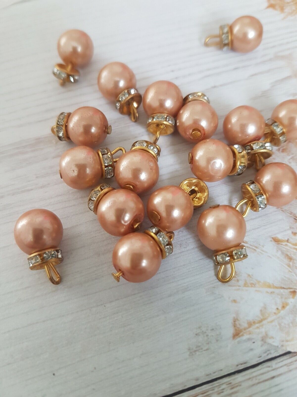 5x 15mm ROSE GOLD PEARL bead crystal gem dress button rhinestone