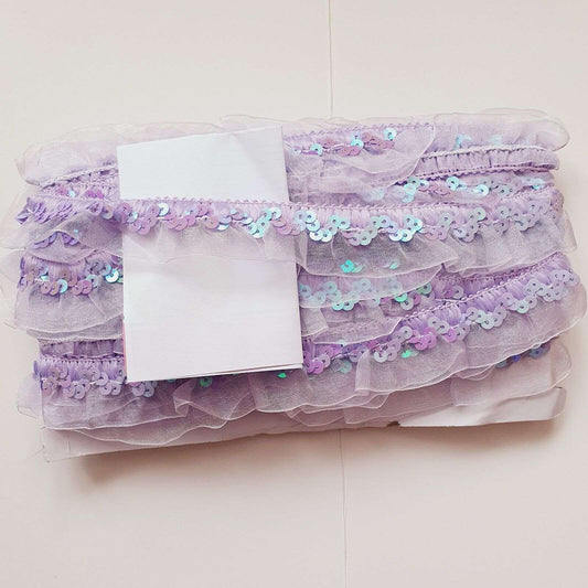 1m lilac sequin Stretch Elasticated ruffle 2.5cm Trim Sewing