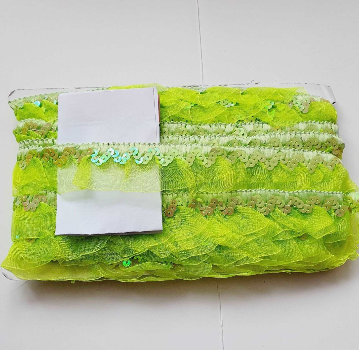 1m lime green sequin Stretch Elasticated ruffle 2.5cm Trim Sewing