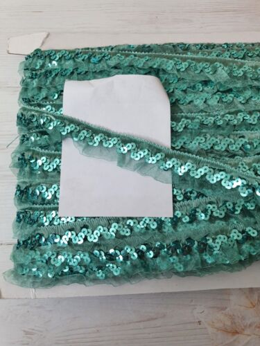 1m sea foam green sequin Stretch Elasticated ruffle 2cm Trim Sewing