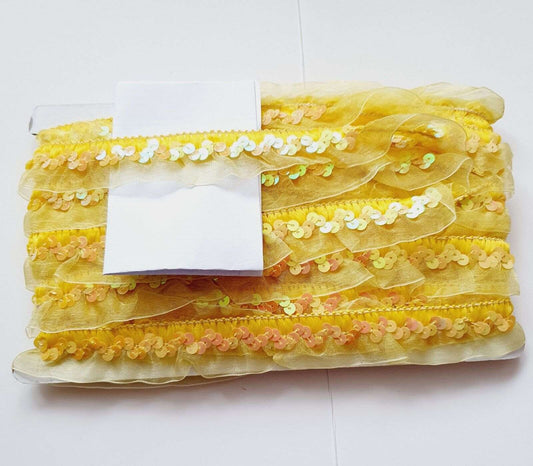 1m yellow sequin Stretch Elasticated ruffle 2.5cm Trim Sewing