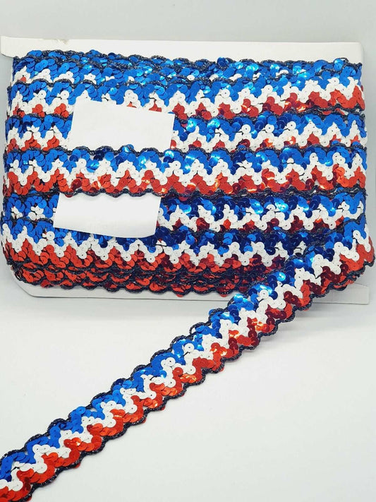 5m blue red white sequin wave edge braid trimming ribbon 30mm