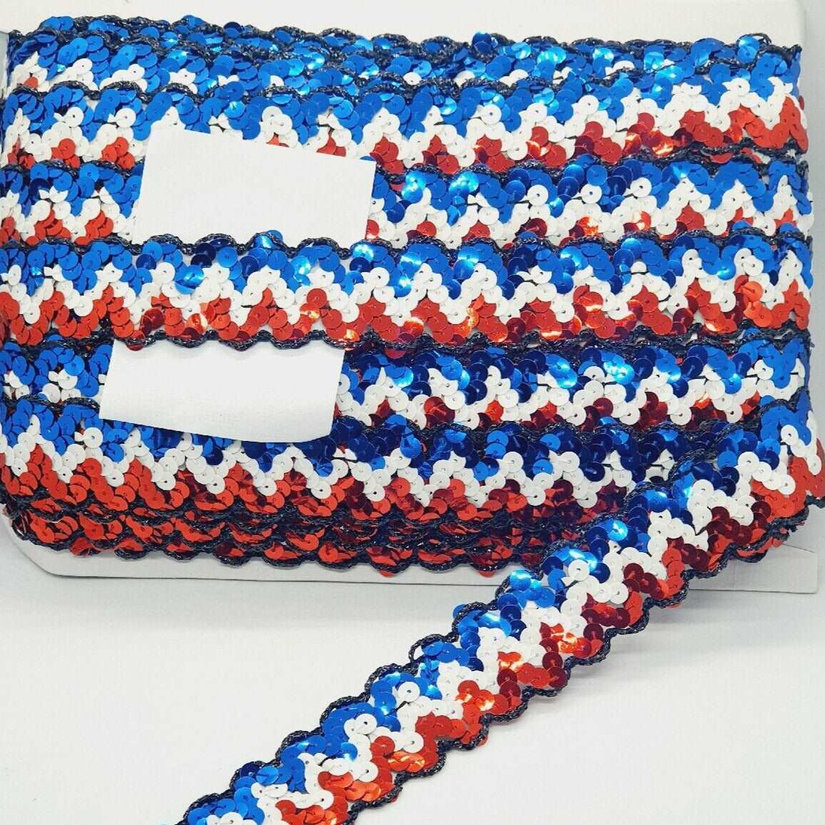 1m blue red white sequin wave edge braid trimming ribbon 30mm