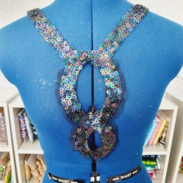 1x black AB sequin bead applique patch/ collar/ neckline