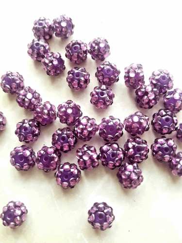 10x 8mm purple crystal shamballa style beads