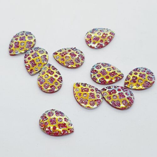 10x 18mm siam red AB textured acrylic sew on rhinestone gem pear drop