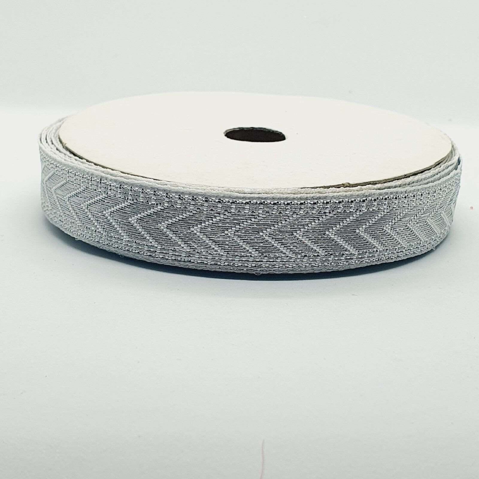 1m 15mm silver jacquard embroidered ribbon