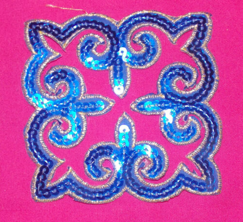 1x blue sequin applique HOT-FIX 10cm