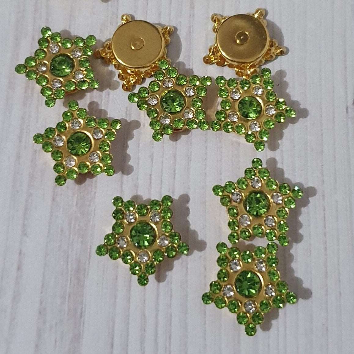 5x 16mm clear & lime green star crystal gem sew on jewel rhinestone button