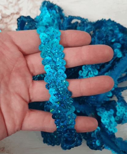 1m turquoise hologram sequin Stretch elastic Elasticated 2cm Trim