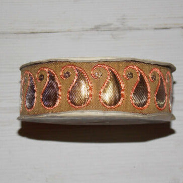 1m 30mm tan brown gold bronze metallic embroidered ribbon