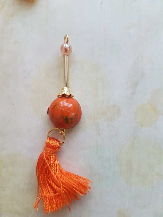 2x orange bead tassel fringe jewellery 6.5cm