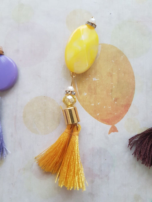 1x yellow crystal bead tassel fringe jewellery 9cm