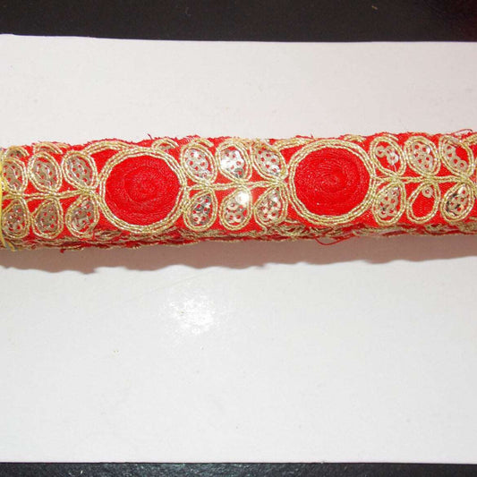 1m 2.5cm red and gold sequin ribbon embroidered trim