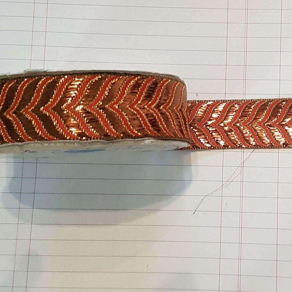 1m 28mm metallic bronze & orange embroidered ribbon