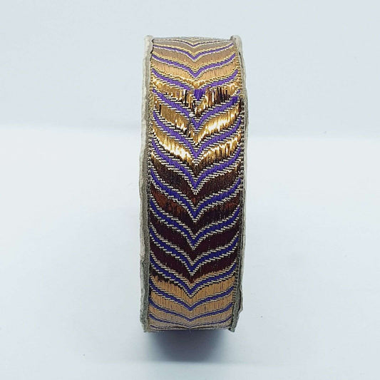 1m 28mm metallic bronze & purple embroidered ribbon