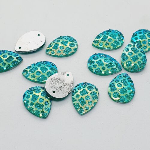 10x 18mm turquoise blue AB textured acrylic sew on rhinestone gem pear drop