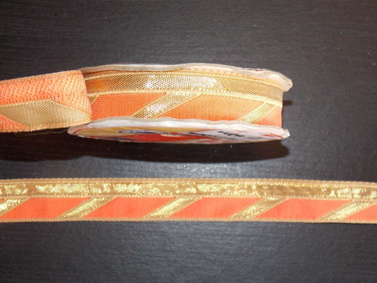 1m coral gold jacquard embroidered ribbon 23mm