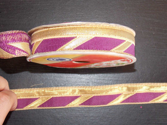 1m grape purple gold jacquard embroidered ribbon 23mm