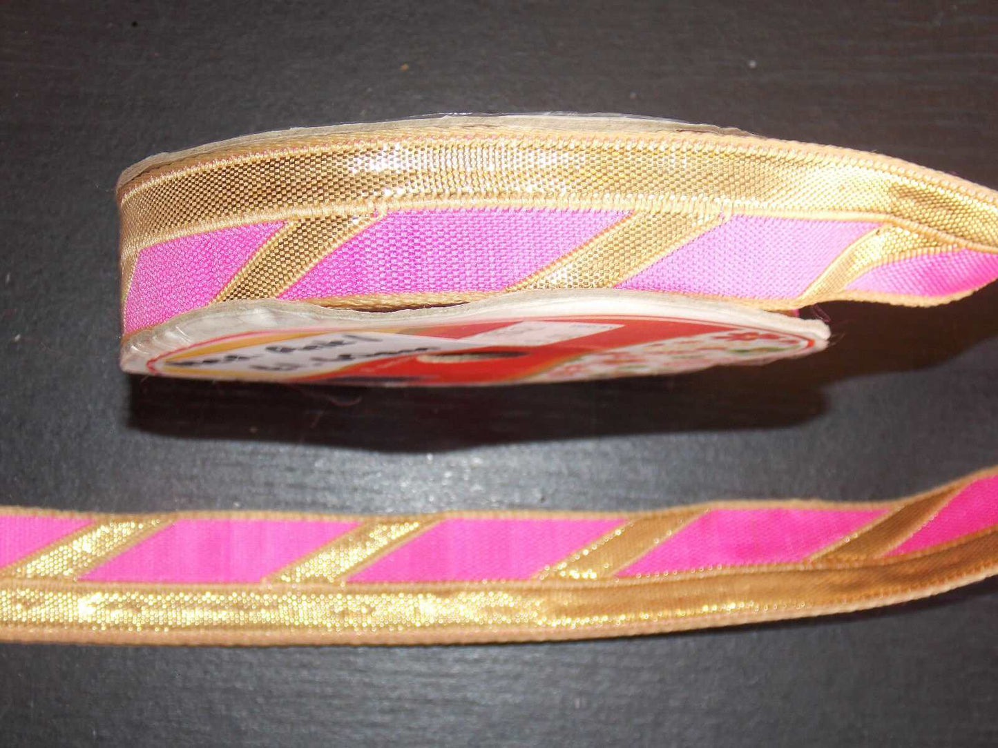 1m pink (shade 1) gold jacquard embroidered ribbon 23mm