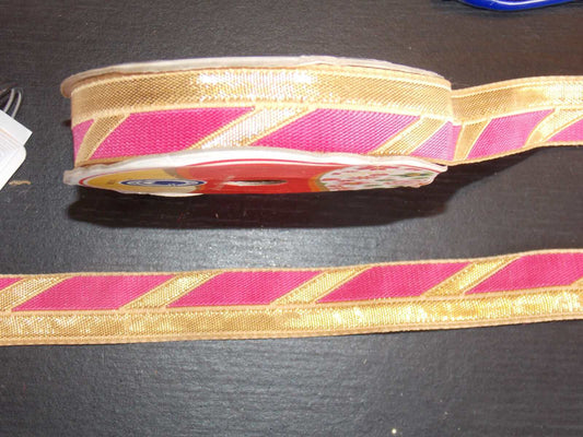 1m pink (shade 2) gold jacquard embroidered ribbon 23mm