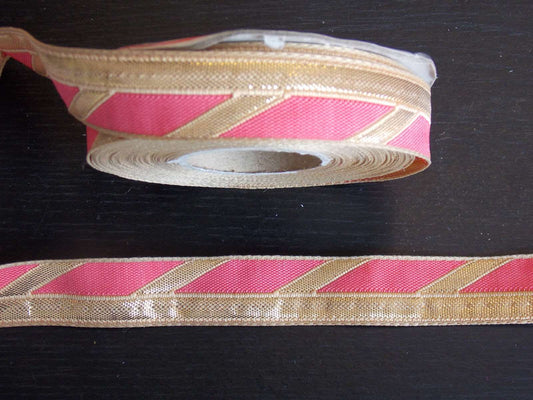 1m pink gold jacquard embroidered ribbon 23mm