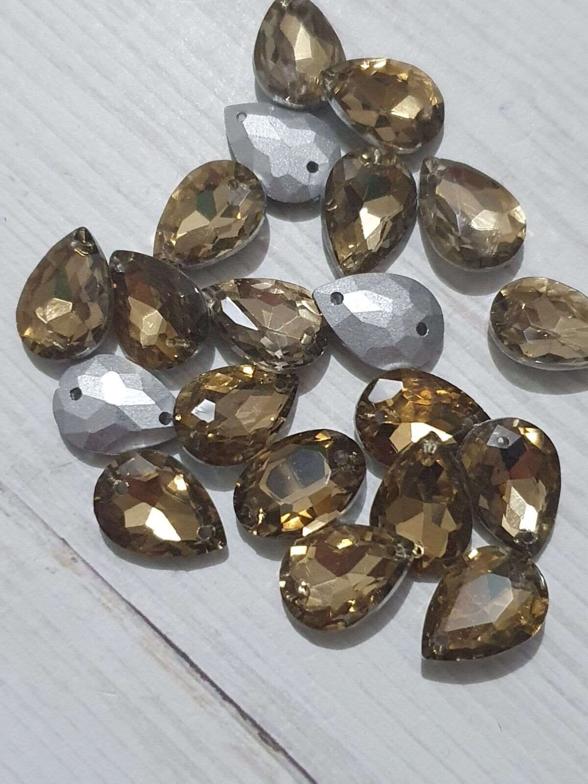 10x 14mm TOPAZ pear drop glass crystal gem SEW ON